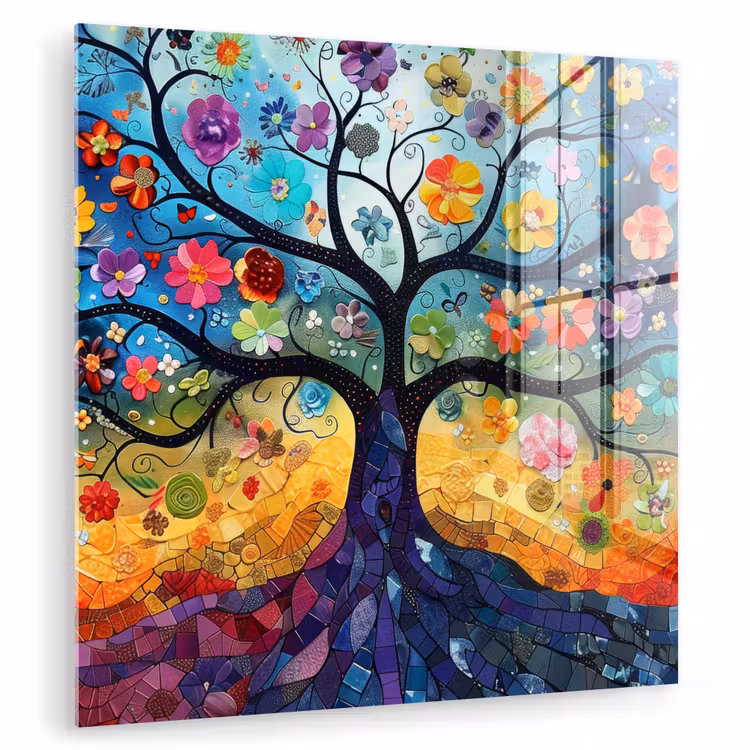 Kunst - Levensboom - Bloemen - Hippie plexiglas 5mm klein -zzzproduct_nieuw