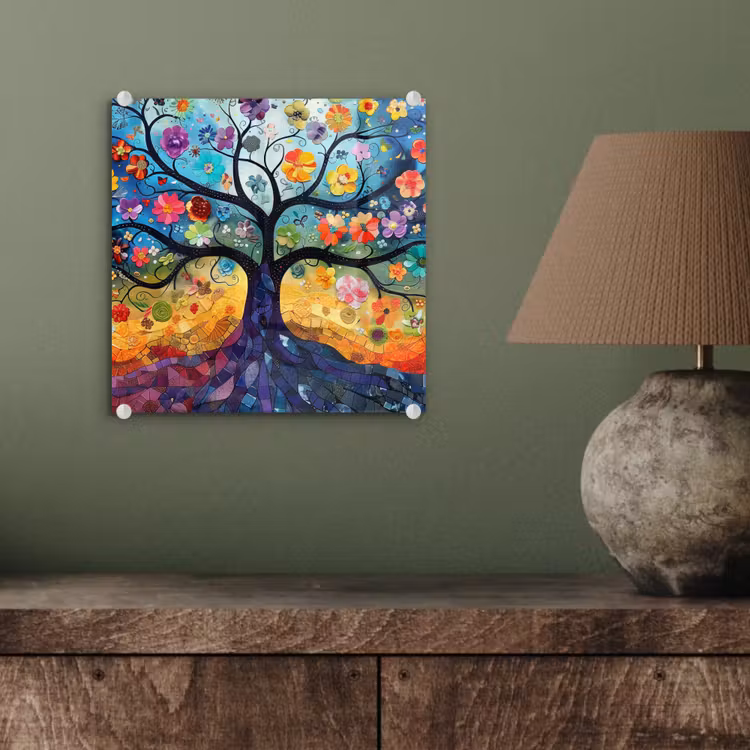 Kunst - Levensboom - Bloemen - Hippie plexiglas 5mm klein -sfeer3