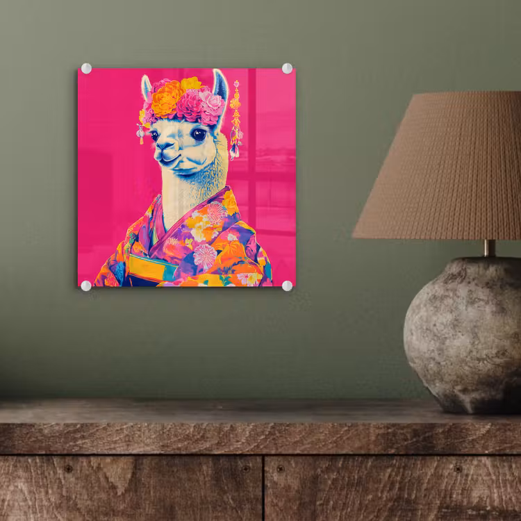 Lama - Kimono - Bloemenkrans - Felroze plexiglas 5mm klein -sfeer3