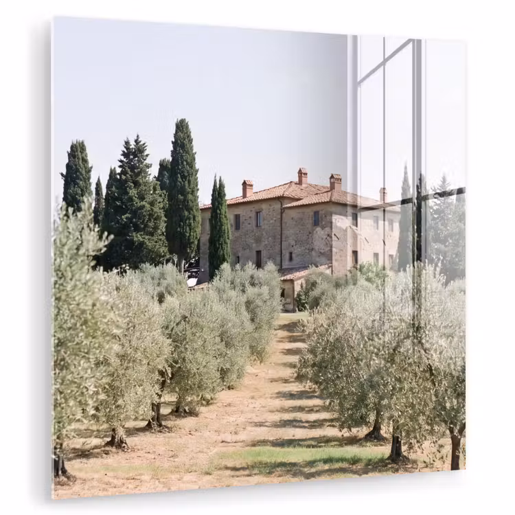 Glasbild - Landhaus – Olivenbaum – Obstgarten - Landhuis - olijfboom - gaard plexiglas 5mm klein