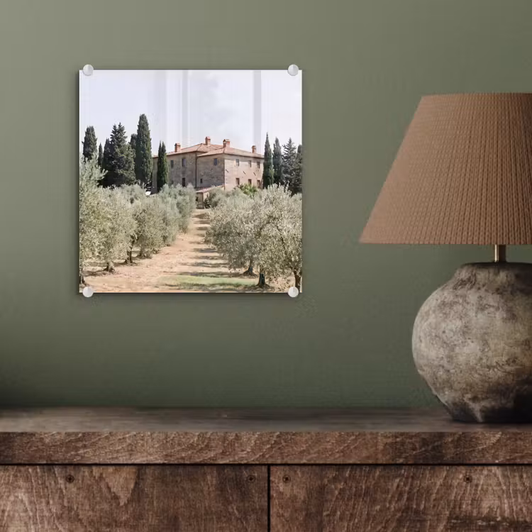 Glasbild - Landhaus – Olivenbaum – Obstgarten - Landhuis - olijfboom - gaard plexiglas 5mm klein