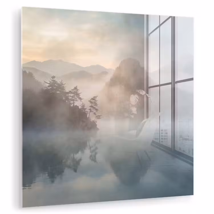 Landschap - Bergen - Mist - Water - Natuur plexiglas 5mm klein -zzzproduct_nieuw
