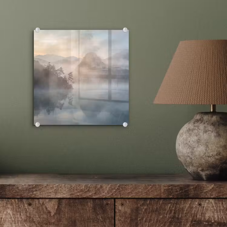 Landschap - Bergen - Mist - Water - Natuur plexiglas 5mm klein -sfeer3