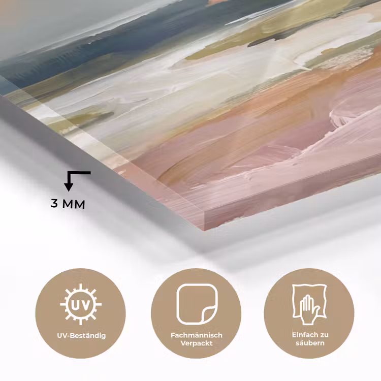 Glasbild - Landschaft – Fluss – Abstrakt – Rosa – Grün - Landschap - Rivier - Abstract - Roze - Groen plexiglas 5mm klein