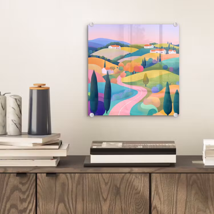 Landschap - Paars - Pastel - Huizen plexiglas 5mm klein -sfeer1