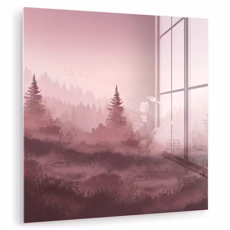 Landschap - Mistig - Roze plexiglas 5mm klein -zzzproduct_nieuw