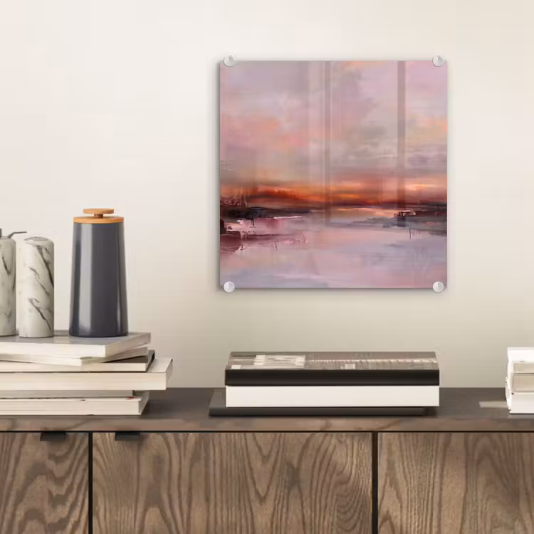 Glasbild - Landschaft – Sonnenuntergang – Abstrakt – Modern – Rosa - Landschap - Zonsondergang - Abstract - Modern - Roze plexiglas 5mm klein