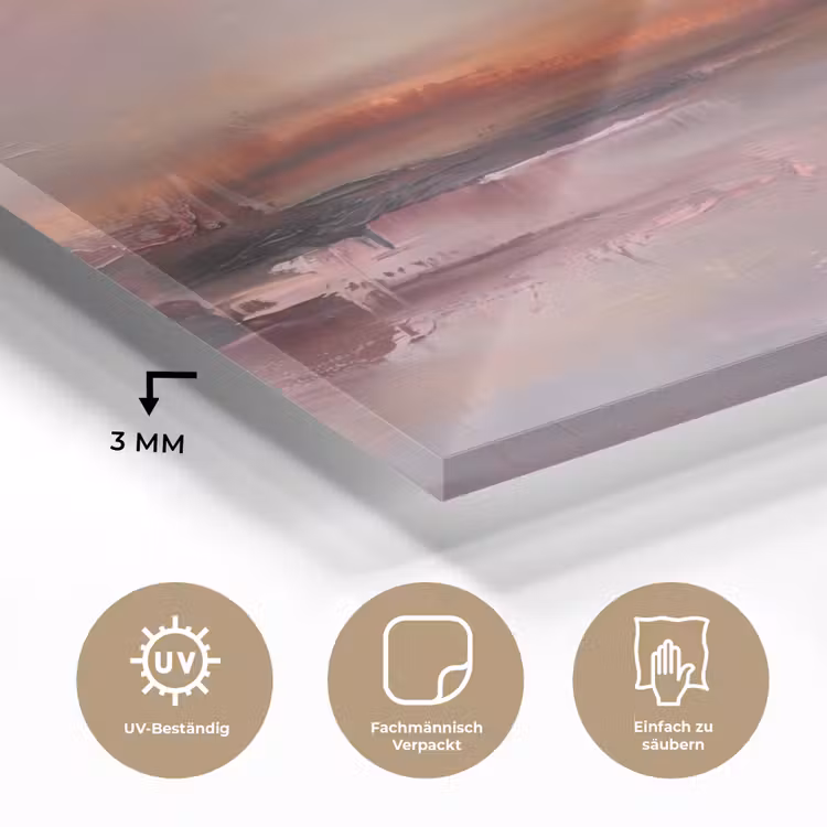 Glasbild - Landschaft – Sonnenuntergang – Abstrakt – Modern – Rosa - Landschap - Zonsondergang - Abstract - Modern - Roze plexiglas 5mm klein
