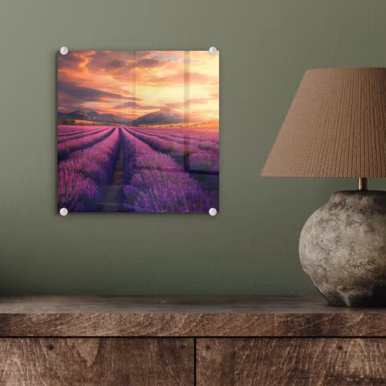Lavendelveld - Zonsondergang - Paars plexiglas 5mm klein -sfeer3
