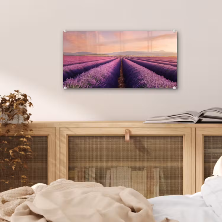 Lavendelveld - Zonsondergang - Paars - Bloemen plexiglas 5mm klein -sfeer4