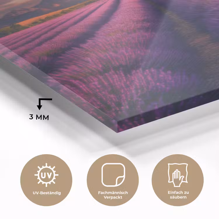 Lavendelveld - Quote - Zonsondergang plexiglas 5mm klein -wsfeer2_DE