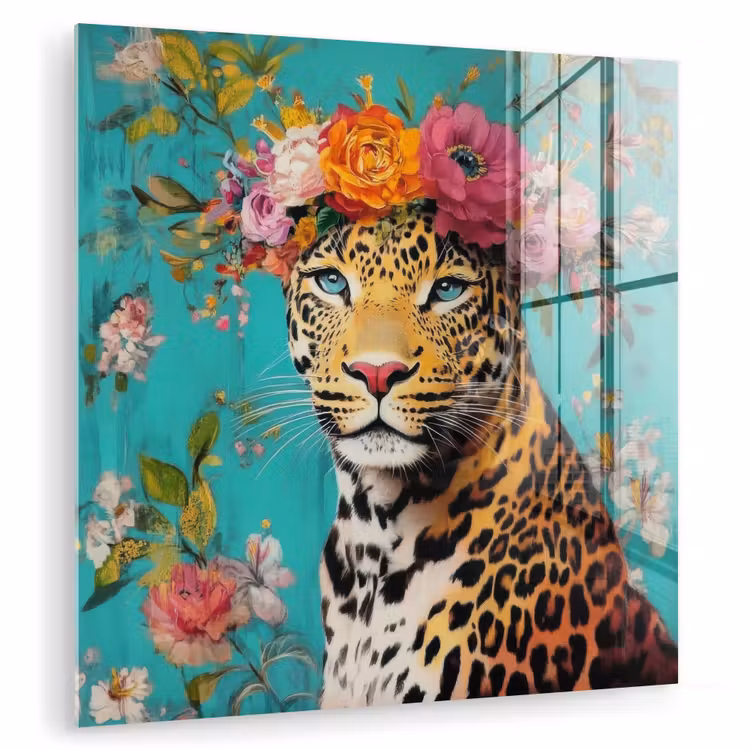 Luipaard - Bloemen - Kroon plexiglas 5mm klein -zzzproduct_nieuw