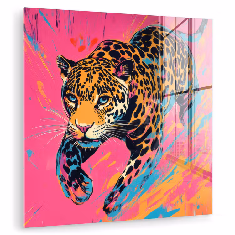 Luipaard - Roze - Oranje - Blauw - Verf plexiglas 5mm klein -zzzproduct_nieuw