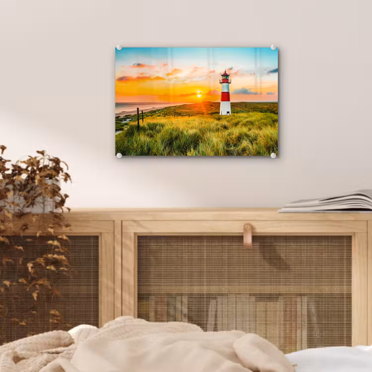 Vuurtoren - Natuur - Zon - Landschap - Gras - Strand - Zee plexiglas 5mm klein -sfeer3