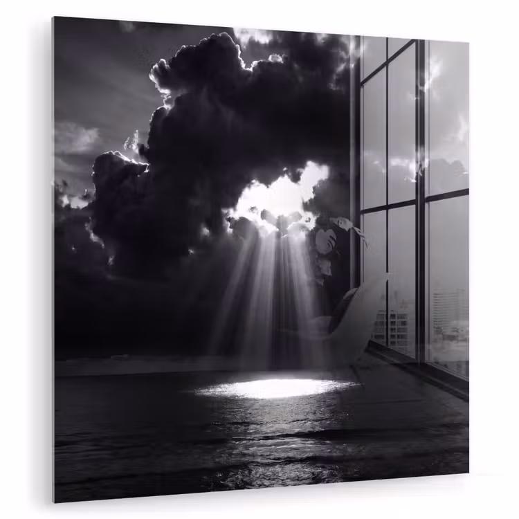 Licht - Wolken - Zee - Zwart-wit - Natuur plexiglas 5mm klein -zzzproduct_nieuw