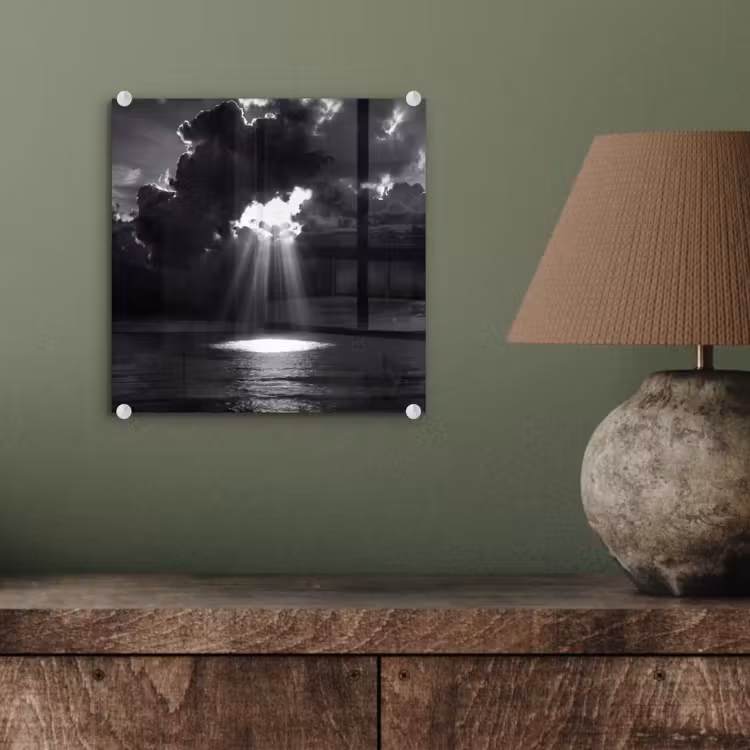 Licht - Wolken - Zee - Zwart-wit - Natuur plexiglas 5mm klein -sfeer3