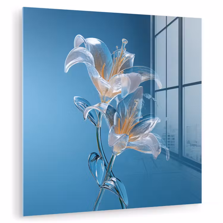 Lelies - Blauw - Glazen plexiglas 5mm klein -zzzproduct_nieuw