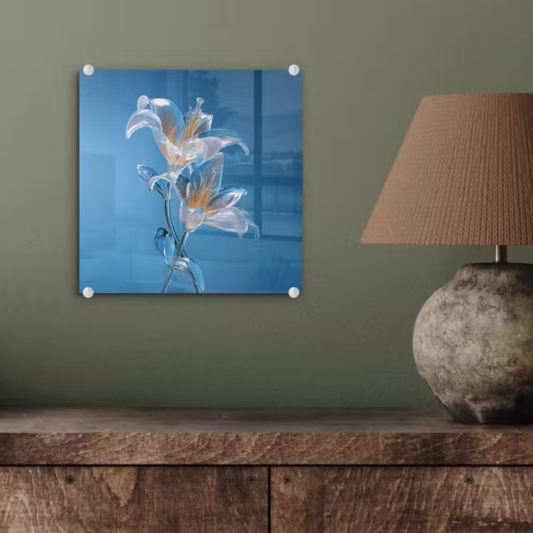 Lelies - Blauw - Glazen plexiglas 5mm klein -sfeer3