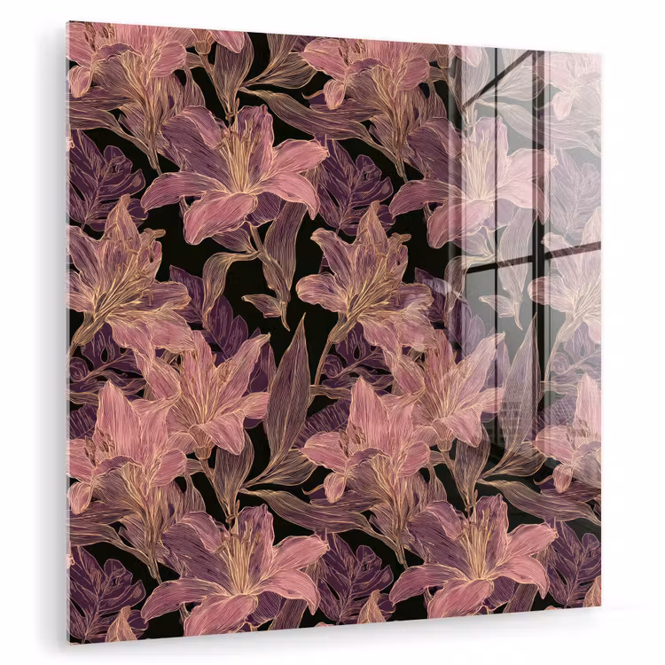 Lelies - Patroon - Paars - Goud plexiglas 5mm klein 11 -zzzproduct_nieuw