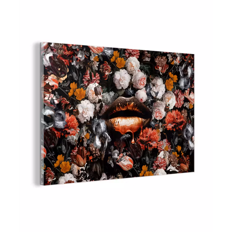 Lippen - Bloemen - Verf - Oranje - Kunst - Abstract - Oude meesters plexiglas 5mm klein -sfeer1