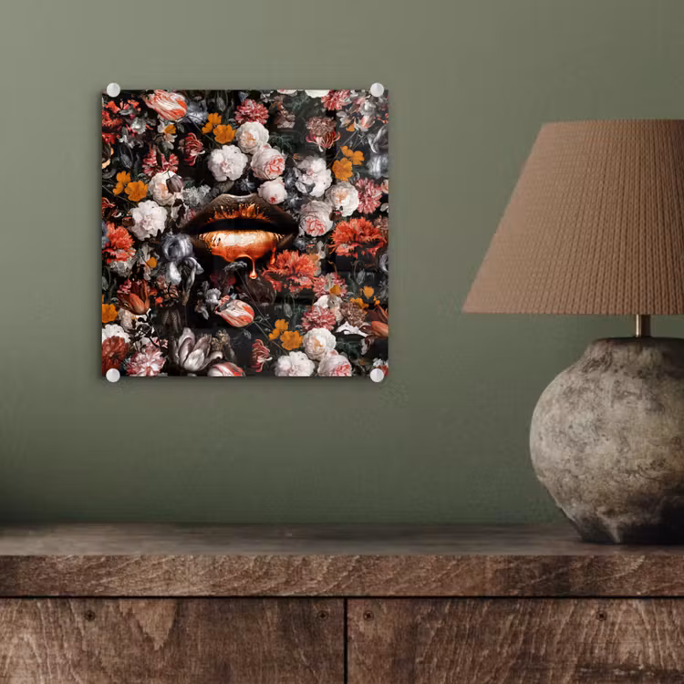 Lippen - Bloemen - Verf - Oranje - Kunst - Abstract - Oude meesters plexiglas 5mm klein -sfeer3