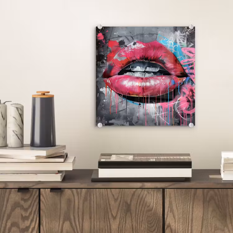 Lippen - Felroze - Graffiti - Verfstrepen plexiglas 5mm klein -sfeer1