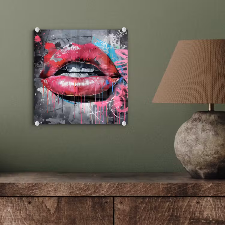 Lippen - Felroze - Graffiti - Verfstrepen plexiglas 5mm klein -sfeer3