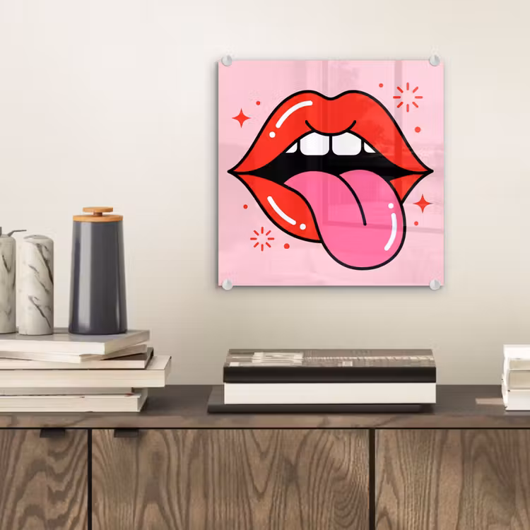 Lippen - Tong - Pop-art - Kleurrijk - Roze plexiglas 5mm klein -sfeer1