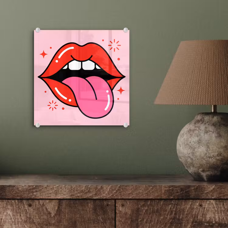 Lippen - Tong - Pop-art - Kleurrijk - Roze plexiglas 5mm klein -sfeer3