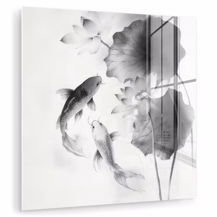 Lotusbloemen - Vissen - Bladeren - Zwart plexiglas 5mm klein -zzzproduct_nieuw