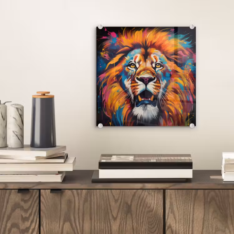 Leeuw - Graffiti - Dieren - Zwart plexiglas 5mm klein -sfeer1