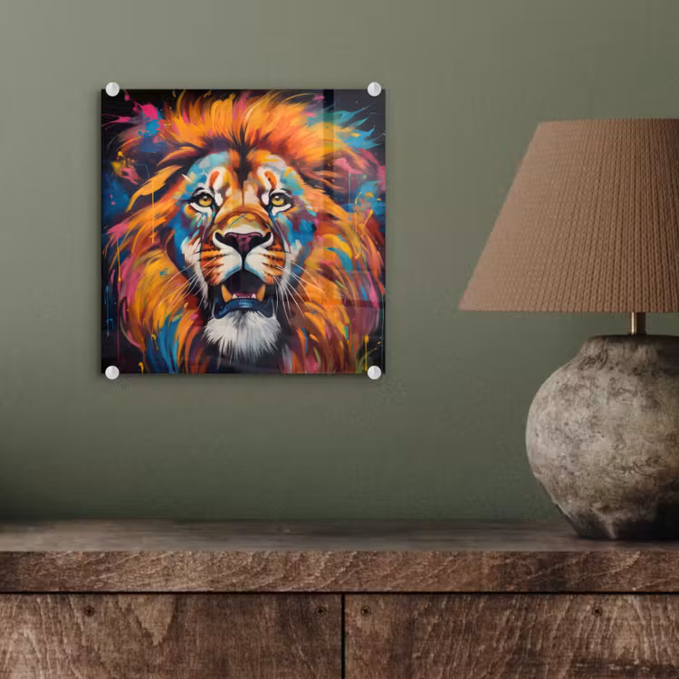 Leeuw - Graffiti - Dieren - Zwart plexiglas 5mm klein -sfeer3