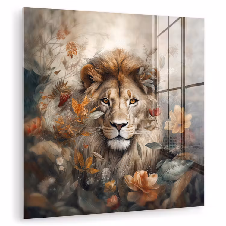 Leeuw - Wilde dieren - Planten - Natuur - Bloemen plexiglas 5mm klein -zzzproduct_nieuw