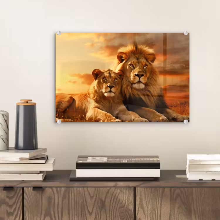 Leeuwen - Zonsondergang - Afrika - Savanne - Dieren plexiglas 5mm klein -sfeer1