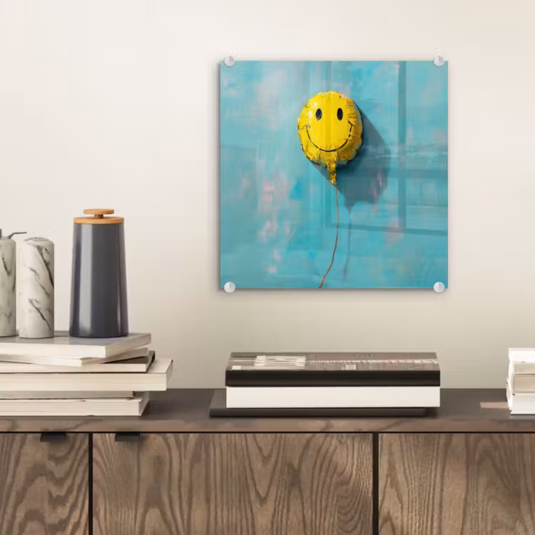 Ballon - Geel - Smiley plexiglas 5mm klein -sfeer1