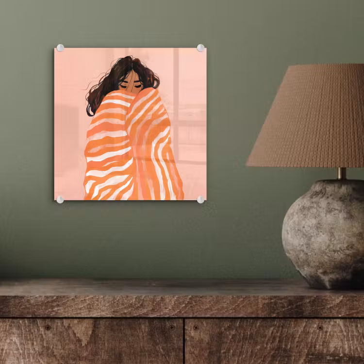 Meisje - Deken - Gestreept - Oranje plexiglas 5mm klein -sfeer3