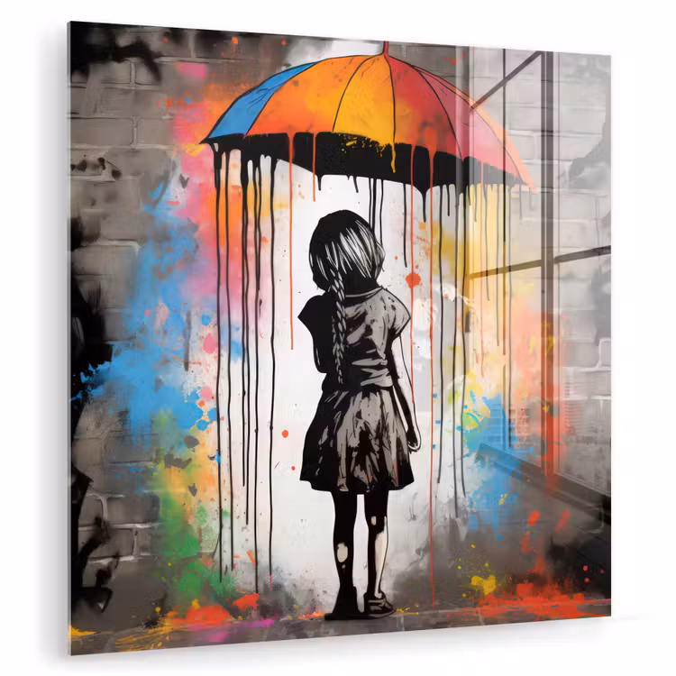 Meisje - Kunst - Paraplu - Graffiti - Kleuren - Muur plexiglas 5mm klein -zzzproduct_nieuw
