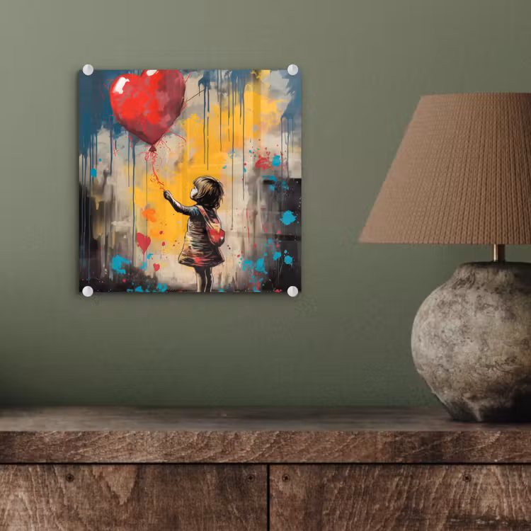 Meisje - Ballon - Hart - Graffiti plexiglas 5mm klein -sfeer3
