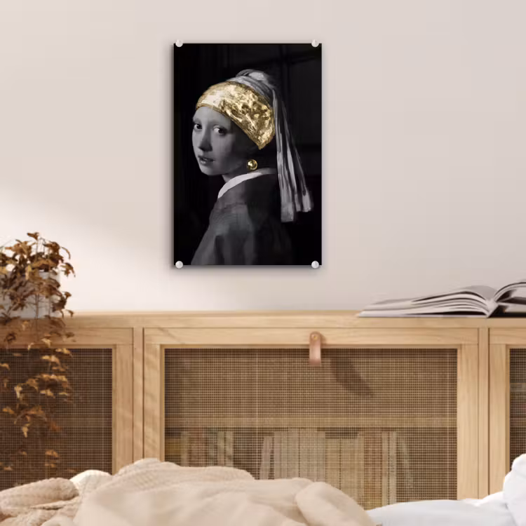 Meisje met de parel - Johannes Vermeer - Goud plexiglas 5mm klein -sfeer4