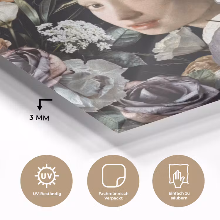 Meisje met de parel - Bloemen - Vermeer - Pastel - Kunstwerk - Schilderij - Oude meesters plexiglas 5mm klein -wsfeer2_DE