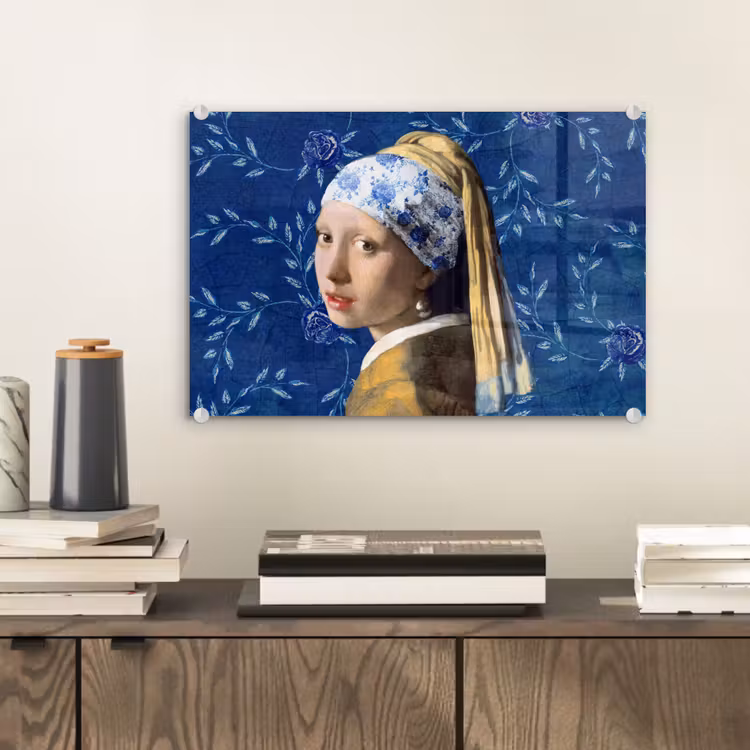 Meisje met de parel - Delfts blauw - Vermeer - Bloemen - Schilderij - Oude meesters plexiglas 5mm klein -wsfeer2_DE