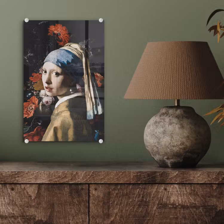 Meisje met de parel - Johannes Vermeer - Bloemen - Rood plexiglas 5mm klein -sfeer3