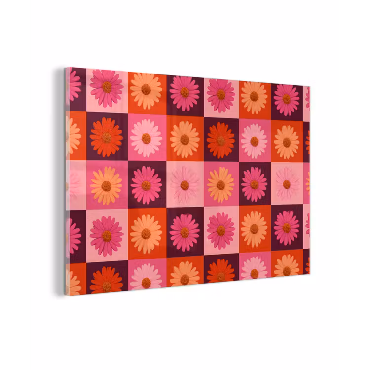 Madeliefjes - Dambord - Retro - Roze - Oranje plexiglas 5mm klein 11 -zzzproduct_nieuw