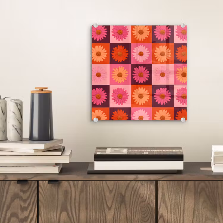 Madeliefjes - Dambord - Retro - Roze - Oranje plexiglas 5mm klein 11 -sfeer1