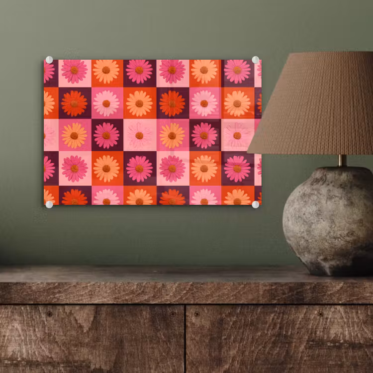 Madeliefjes - Dambord - Retro - Roze - Oranje plexiglas 5mm klein 11 -wsfeer2_DE