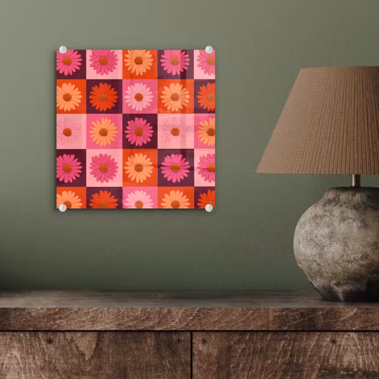 Madeliefjes - Dambord - Retro - Roze - Oranje plexiglas 5mm klein 11 -sfeer3