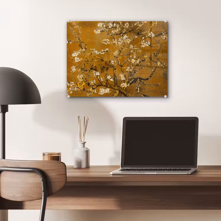 Amandelbloesem - Vincent van Gogh - Goud plexiglas 5mm klein -sfeer6