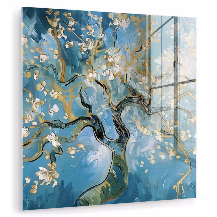 Amandelbloesem boom - Blauw - Abstract plexiglas 5mm klein -zzzproduct_nieuw