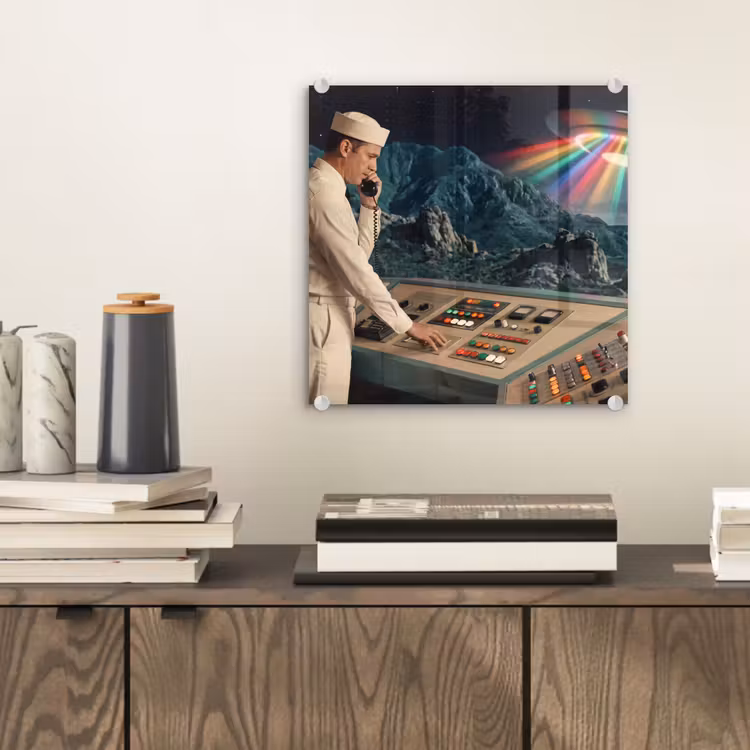 Glasbild - Mann – Kontrollraum – Strand - Man - Controlekamer - Strand plexiglas 5mm klein