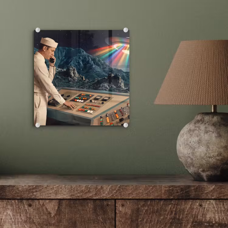 Glasbild - Mann – Kontrollraum – Strand - Man - Controlekamer - Strand plexiglas 5mm klein
